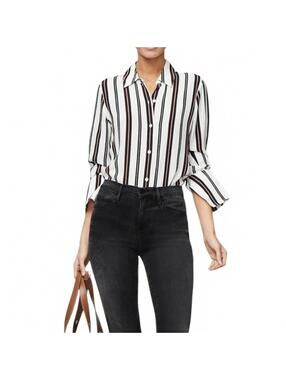 Frame Long Cuff Striped Pj Blouse Noir Multi Silk Top Button Up Women's Size XS